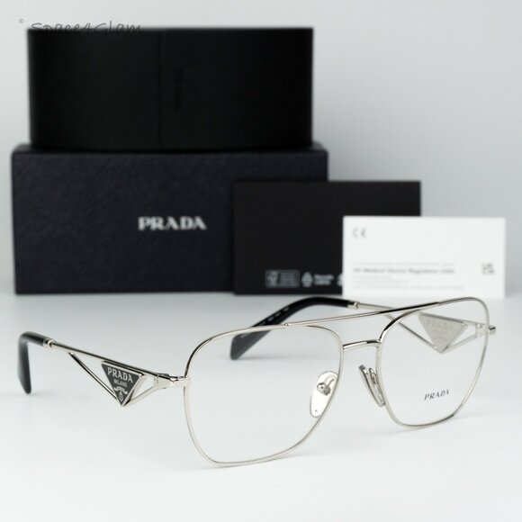 Prada Men Eyeglasses Silver Demo Rectangle PRB50V 1BC1O1 NEW AUTHENTIC - Picture 3 of 8